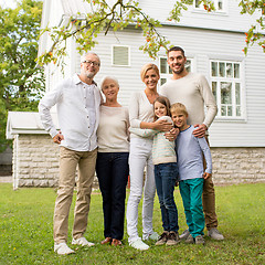 Image showing happy family in front of house outdoors