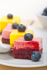 Image showing strawberry and mango mousse dessert cake