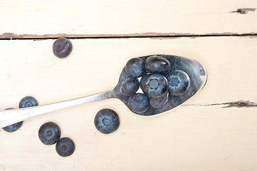 Image showing fresh blueberry on silver spoon