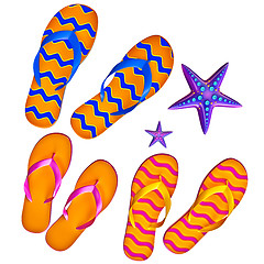 Image showing Set of shoes flip-flops with two starfish