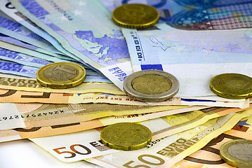 Image showing Euro coins and banknotes