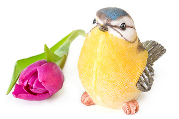 Image showing Tulip with bird figurine