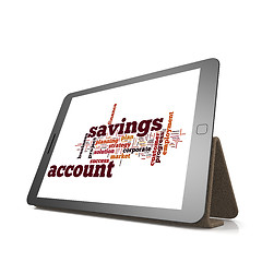 Image showing Savings account word cloud on tablet