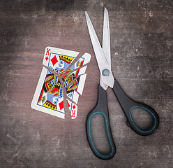 Image showing Concept of addiction, card with scissors