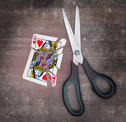 Image showing Concept of addiction, card with scissors