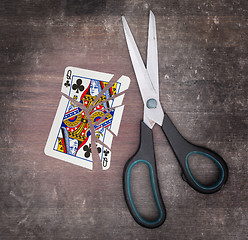 Image showing Concept of addiction, card with scissors