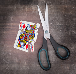 Image showing Concept of addiction, card with scissors