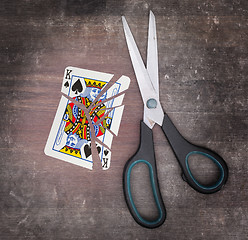 Image showing Concept of addiction, card with scissors