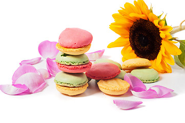 Image showing Sunflower and macaron cookies