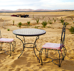 Image showing table and seat in desert  sahara morocco    africa yellow sand