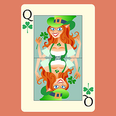 Image showing Red-haired elphicke playing card Queen St. Patrick day