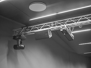 Image showing Stage lights and speakers