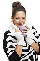 Image showing Cold woman in an elegant black and white outfit