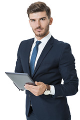 Image showing Businessman using a tablet computer