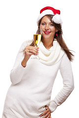 Image showing Playful woman celebrating Xmas blowing a kiss