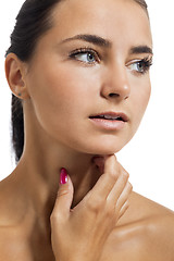 Image showing Close up Portrait of Bare Young Woman Looking Afar