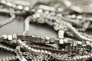 Image showing Pile of assorted silver chains