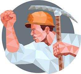 Image showing Coal Miner Pick Axe Pumping Fist Low Polygon