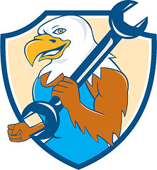 Image showing American Bald Eagle Mechanic Wrench Shield Cartoon 