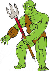 Image showing Orc Warrior Monster Trident Cartoon