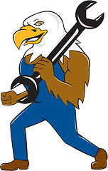 Image showing American Bald Eagle Mechanic Wrench Cartoon 