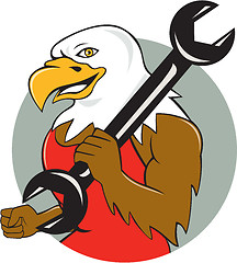 Image showing American Bald Eagle Mechanic Wrench Circle Cartoon 