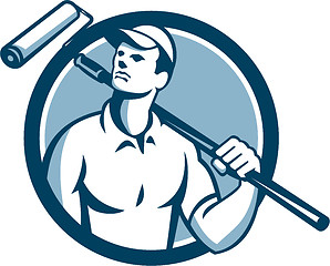 Image showing House Painter Holding Paint Roller Circle Retro