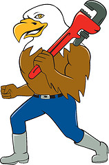 Image showing Bald Eagle Plumber Monkey Wrench Circle Cartoon