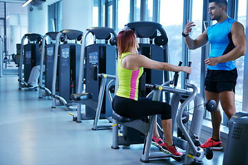 Image showing woman exercising with her personal trainer