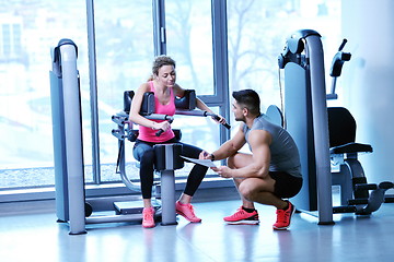 Image showing woman exercising with her personal trainer