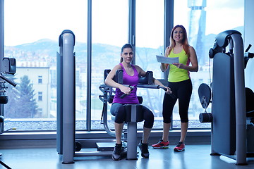 Image showing woman exercising with her personal trainer