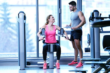 Image showing woman exercising with her personal trainer