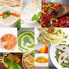 Image showing healthy and tasty Italian food collage