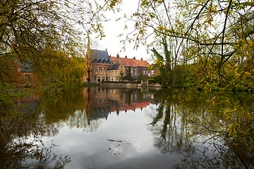 Image showing Lake of Love with medieval castle in Bruges, Belgium