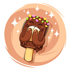 Image showing Happy Cartoon Chocolate Ice Cream on Round Frame