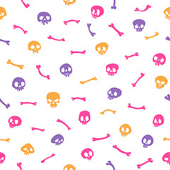 Image showing Colorful Cartoon Skulls on White Background Seamless Pattern