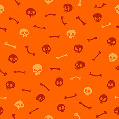 Image showing Cartoon Skulls on Orange Background Seamless Pattern