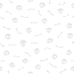 Image showing Gray Cartoon Skulls on White Background Seamless Pattern