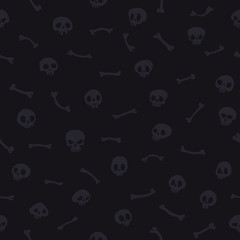 Image showing Gray Cartoon Skulls on Black Background Seamless Pattern