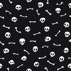 Image showing White Cartoon Skulls on Black Background Seamless Pattern