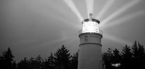 Image showing Lighthouse Beams Illumination Into Rain Storm Maritime Nautical 