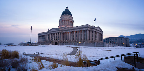 Image showing Winter Deep Freeze Sunrise Landscape Utah State Capital Architec