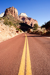 Image showing Two Lane Road Mountain Buttes Zion National Park Desert Southwes