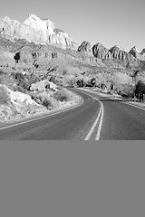 Image showing Road Sunrise High Mountain Buttes Zion National Park Desert Sout