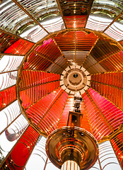 Image showing Small Lamp Inside Fresnel Lens Historical Lighthouse Nautical Be