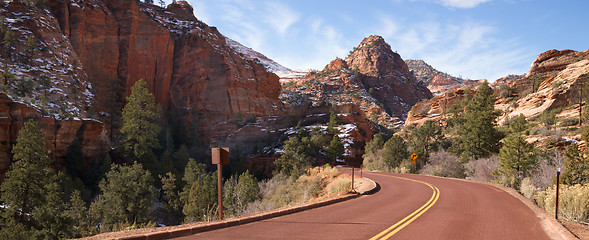 Image showing Two Lane Road Mountain Buttes Zion National Park Desert Southwes