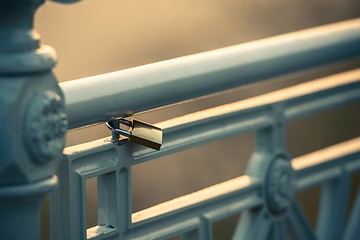 Image showing Padlock on fence, symbol of love