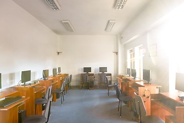 Image showing Empty classrom with lot of chairs