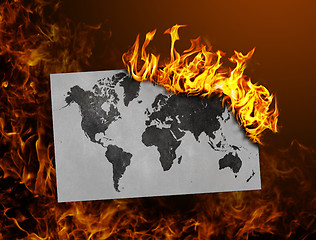 Image showing Flag burning - world map