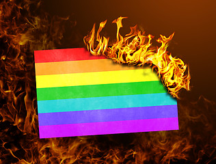 Image showing Flag burning - Rainbow flag